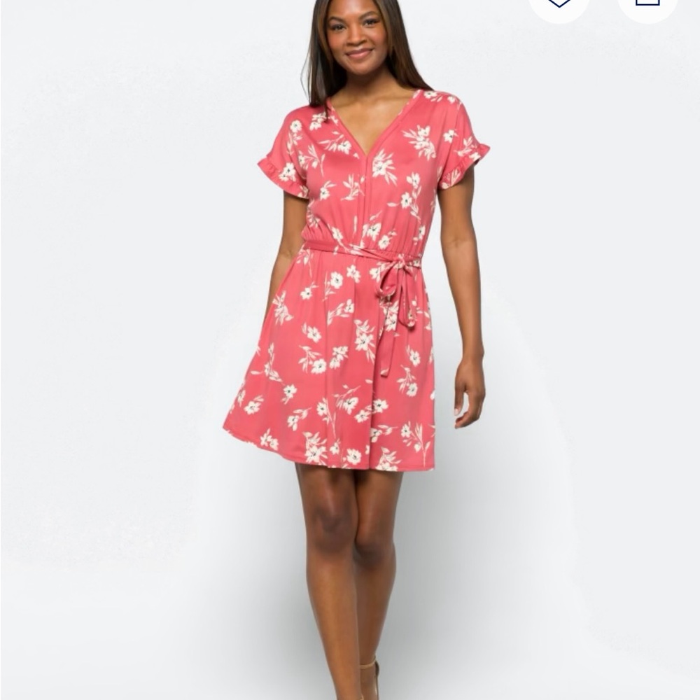Women’s French Grey Floral Pink Summer Short Dress